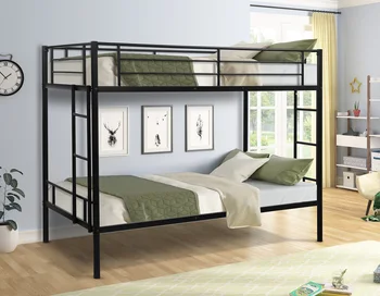 

Bedroom Twin Over Twin Bunk Bed Kid Beds with Two-side Ladders Modern Metal Simple Double Layer Bed Bedroom Furniture New