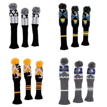 

3Pcs Golf Club Driver Head Cover Pom Pom Golf Head Covers Headcover Protective Sleeve No.#1 #3 #5 Knit Socks