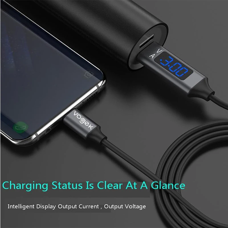 Vogek 3A USB телефонный кабель со светодиодным цифровым дисплеем Тип C Micro Дата Быстрая