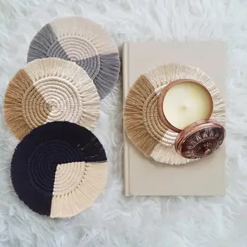 

Handwoven Macrame Coasters Cotton Rope Braided Placemats Cup Pad Table Decor Heat Resistant Table Mat Cup