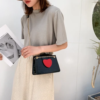 

Women Love Buckle Chain Crossbody Bag PU Leather Female Fashion Shoulder Handbag Youth Ladies Simple Versatile Bag