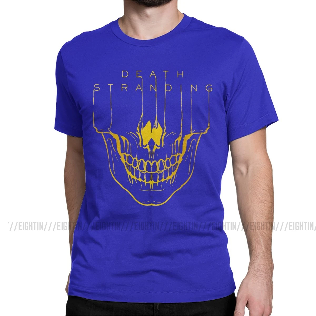 Мужская футболка с надписью "Death Stranding", Кодзима Хидео, металлическая шестерня, одноцветная футболка с коротким рукавом из хлопка с изображением игры "Reedus Norman Game Mgs", 4XL, 5XL, футболка - Цвет: Синий