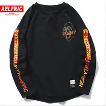 AELFRIC Harajuku повседневные 3d футболки с длинным рукавом, мужские футболки с принтом черепа и буквами, осенне-зимняя мужская футболка в стиле хип-хоп OF076