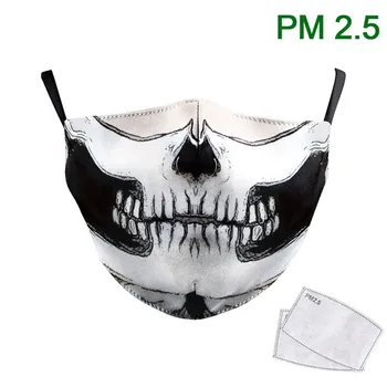 

Horror Design Classic Skull Face Mask Print Washable Fabric Masks Adult Cosplay Mouth Masks PM2.5 Protective Dust Proof Mask