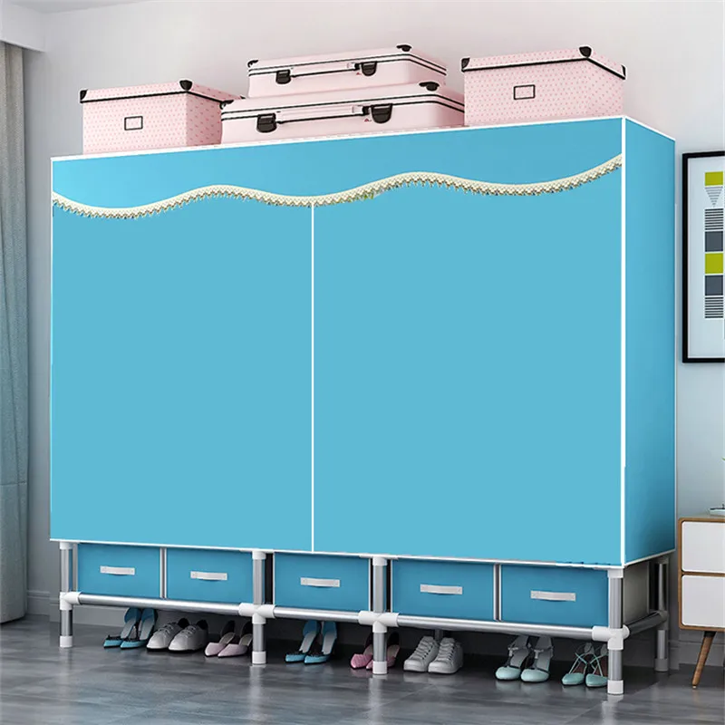 

Wardrobe Simple Cloth Wardrobe with Drawer Steel Frame Fabric Wardrobe Steel Pipe Bold Reinforcement Simple Modern Wardrobe