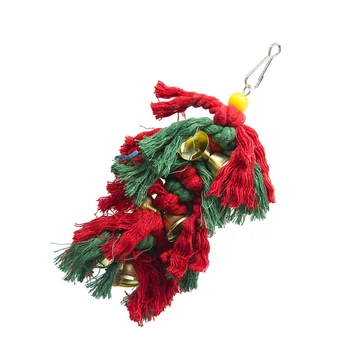 

Parrot Bird Bell Cotton Rope Pendant Funny Hanging String Christmas Chewing Toy