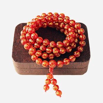 

Open light natural red agate 108 six-word true word multi-circle hand string