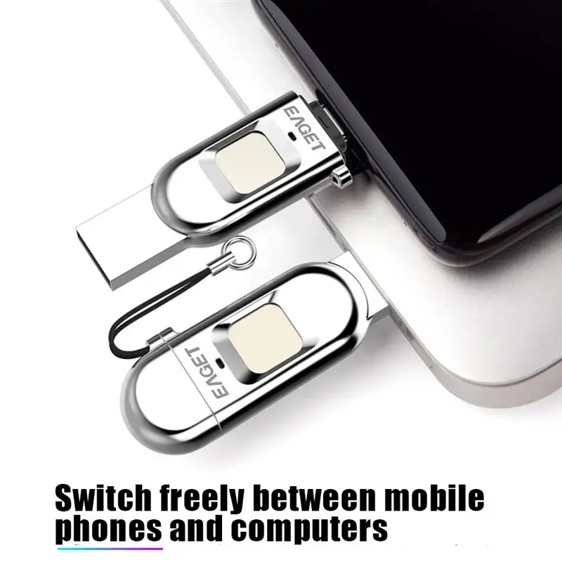 US $27.03 Eaget FU68 USB30 Flash Drive OTG Fingerprint Encrypted Type C USB Disk 2 In 1 Pen Drive 32GB 64G 128G For Phone Laptop