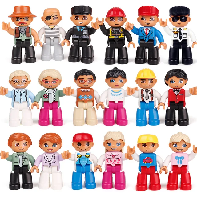 Play House Doll Big Building Blocks Model Accessory Family Worker Doctor Firemen Toys For Children Compatible Bricks Figures Set 6