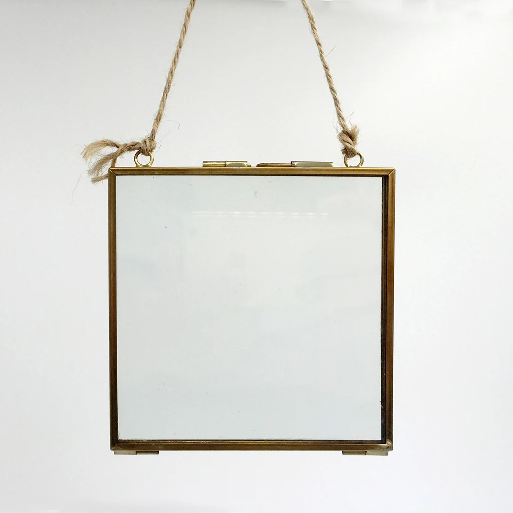 

Hanging Brass Copper Picture Photo Frames Glass Shabby Vintage With Chain