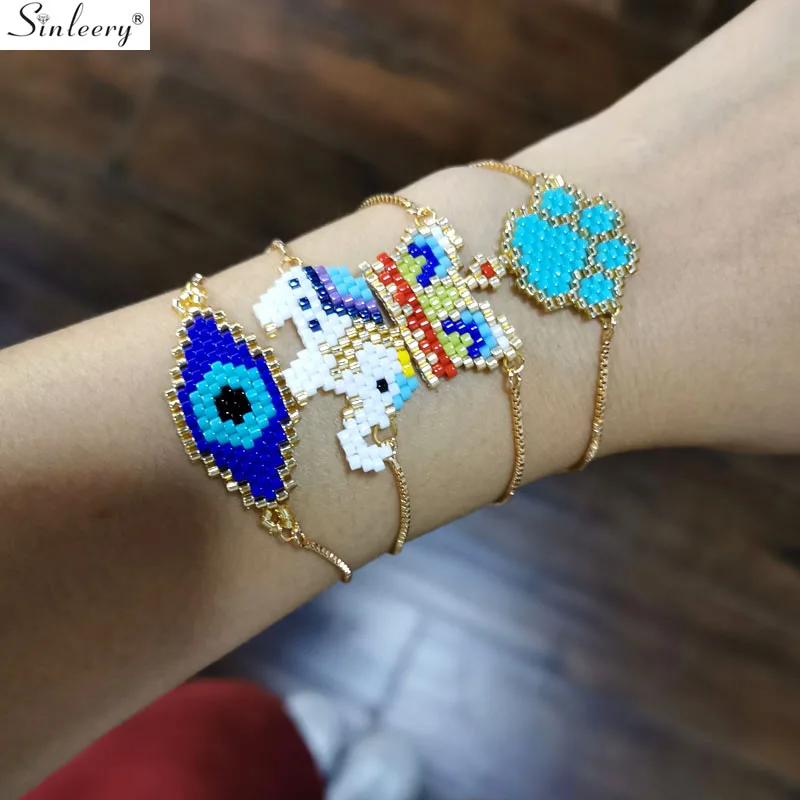 

SINLEERY Cat Paw Crown Elephant Eye Adjustable Women Bracelet Gold Color Chain Rice Beads Friendship Bracelets Jewelry SL124 SSC