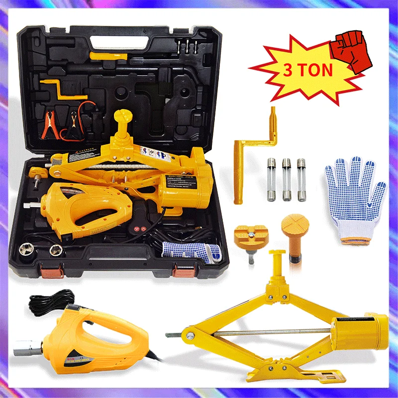 3 Ton Electric Car Jack 12V Automotive Lift with Impact Wrench Scissor
