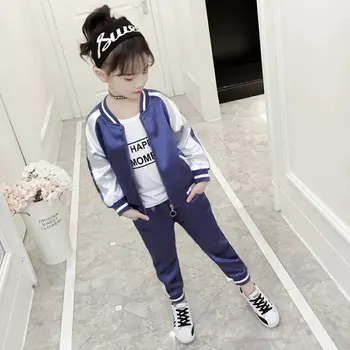 

2019 New Fashion Girls Solid Tops Zipper Coats Jacket and Pants Outfits Set Toddler Autumn Clothes Tracksuit For 10 12 13 Years