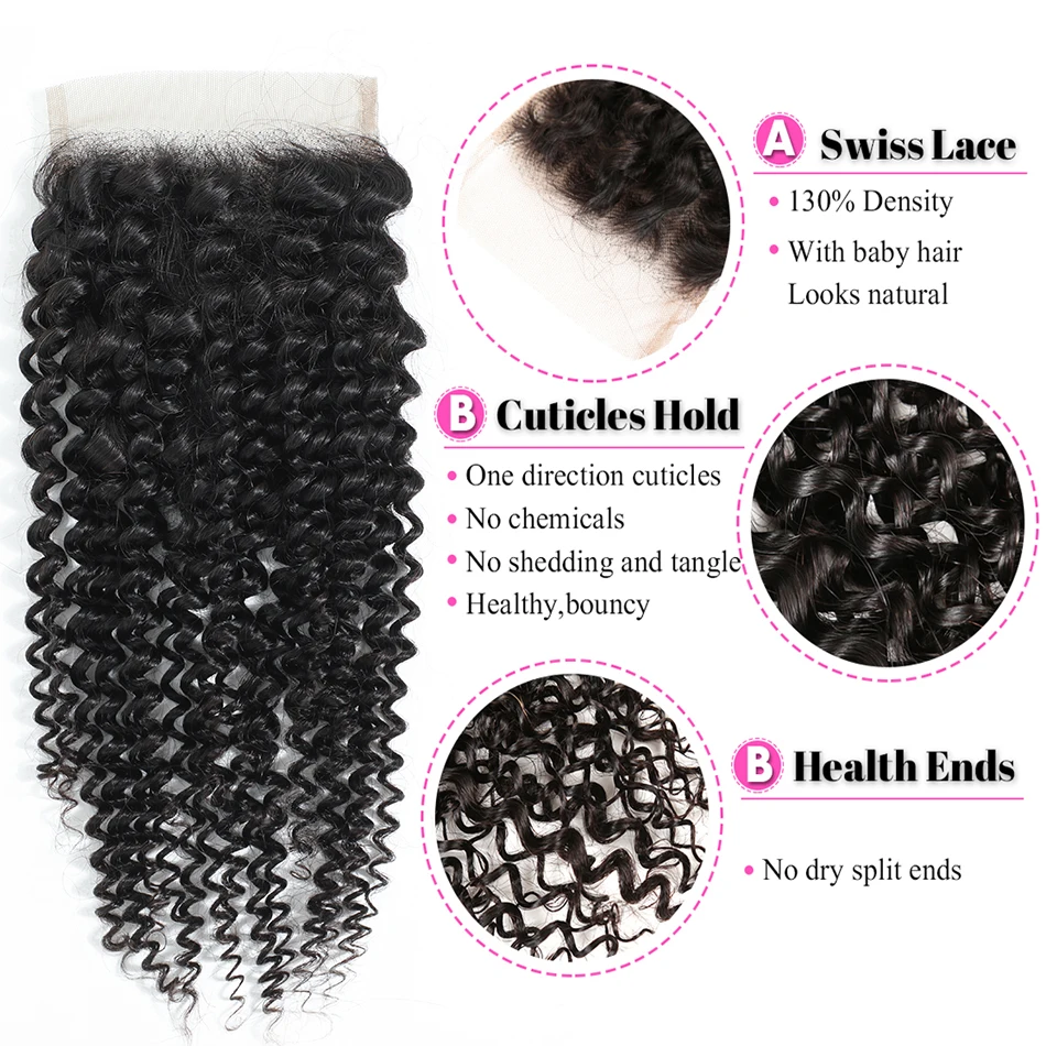 Peruvian Kinky Curly Human Hair Bundles With Closure LINKELIN HAIR Extensions 3 Bundles With Closure Remy Curly Bundles