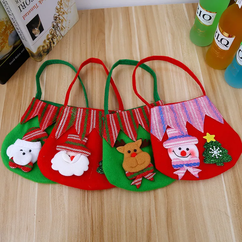 

Christmas Candy Gifts Bags Non-Woven Fabrics Portable Cute Xmas Handbag Santa Claus Snowman Jewelry Pouches