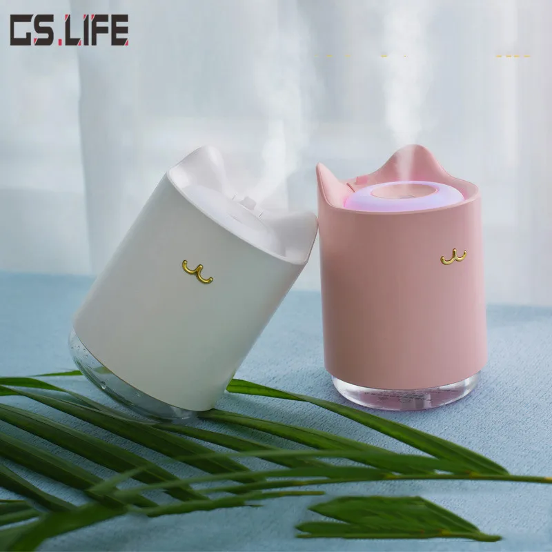 

320ML Cute Cat Water Mist Diffuser Household DC5V Mini USB Ultrasonic Air Humidifier Desktop Mist Maker Colorful Night Light
