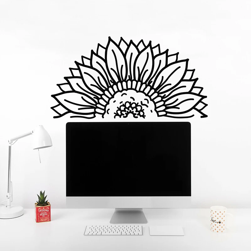 Large Half Sunflower Floral Nature Wall Sticker Office Kids Room Flower Sunflower Wall Decal Bedroom Classroom Vinyl Decor (4)