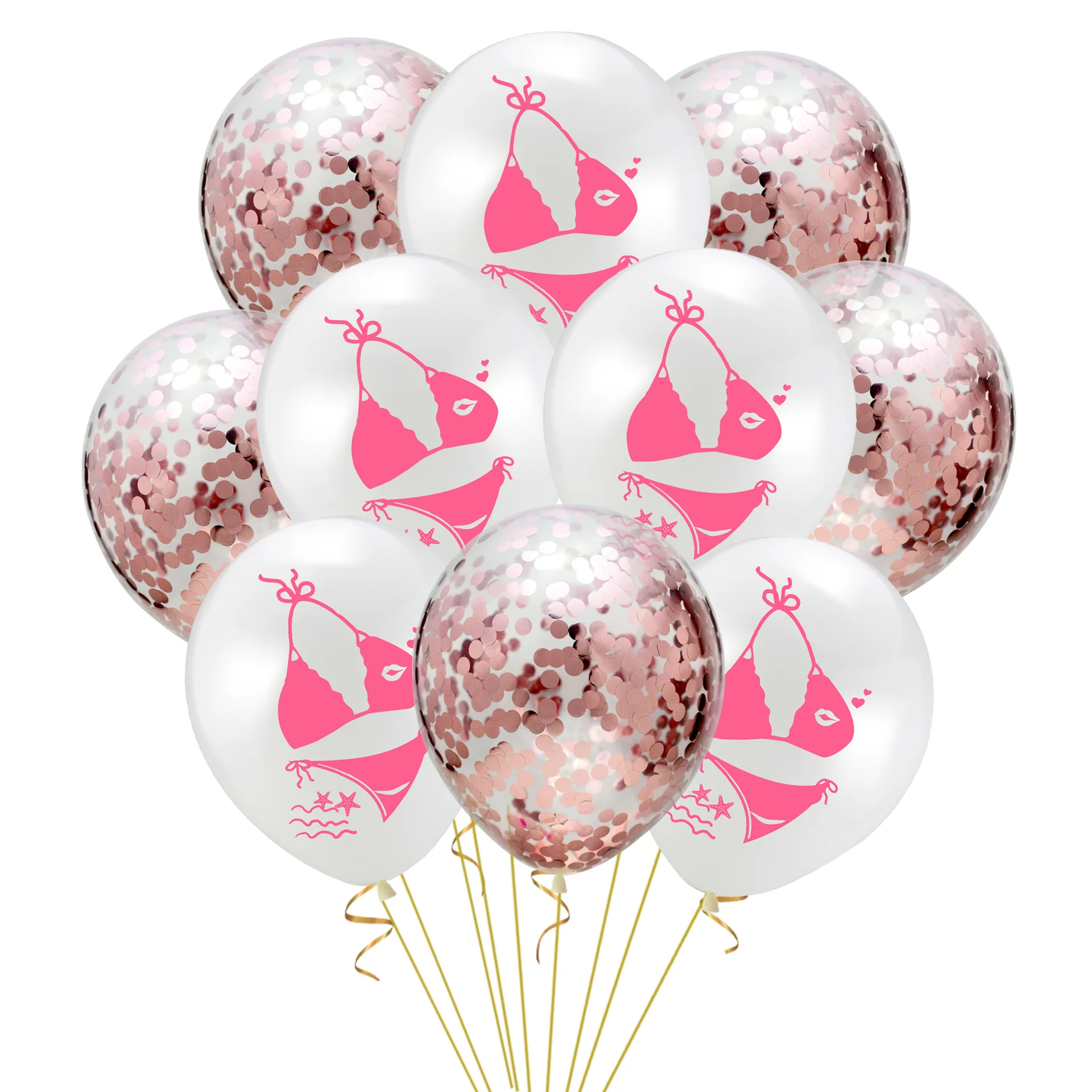 bikini5-rose gold5 10 шт. 12 дюймов украшения для вечеринки в гавайском стиле макет бикини кокосовое дерево кактус конфетти блесток воздушный шар вечерние воздушные шары - Цвет: bikini5-rose gold5