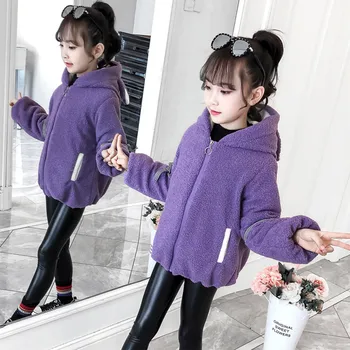 

Children Thickening Baby Girl Pure Color Kitt Printing Long Sleeves Loose Coat Fashion Cartoon Girls Jackets Winter 2019 W1211