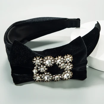 

2020 New Arrivals Korean and European Hair Accessory for Lady High Class Big Bowknot Square Alloy Accessory Rhinestone Head Band