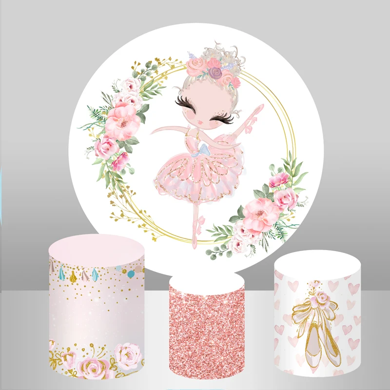 

Розовые танцевальные балерины для девочек, круглые фоны с цветами, круглые детские чехлы на первый день рождения и вечеринку