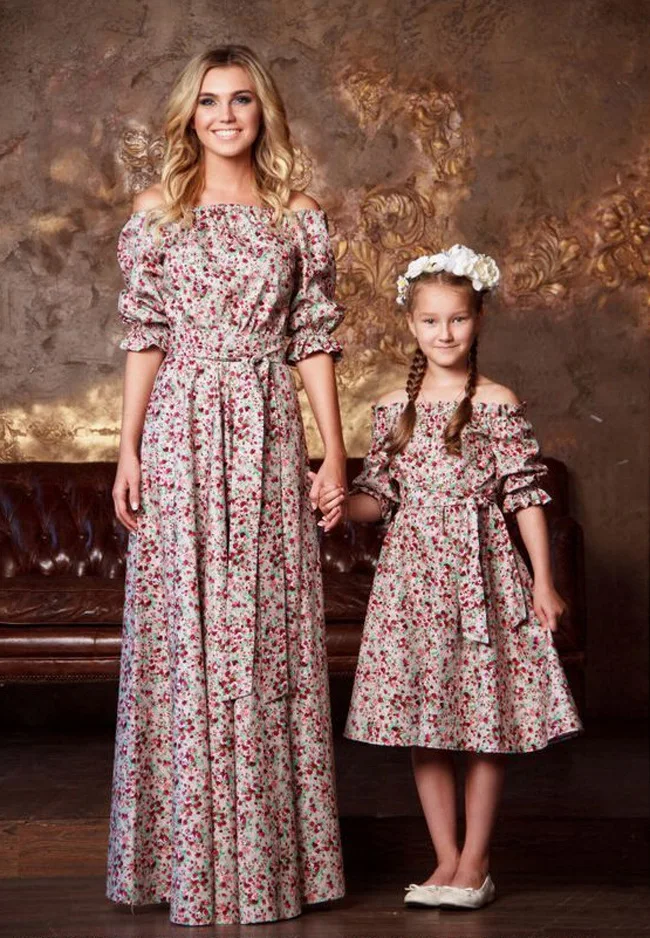 Summer Family Floral Matching Dress Outfit Mother and Daughter Girl Flower Half Sleeves Dress Cute Princess Clothes Family Look