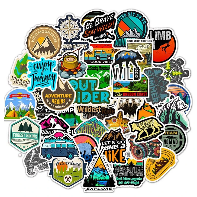 50Pcs/bag Camping Landscape Stickers Outdoor Adventure Climbing Travel Waterproof Sticker DIY Suitcase Laptop Bicycle Helmet Car | Игрушки и