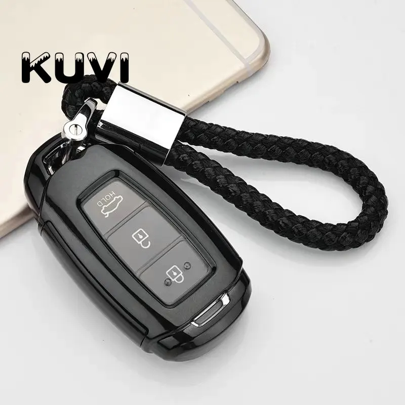 Высокое качество PC+ ТПУ автомобильный чехол для ключей для hyundai i30 Ix35 KONA Encino Solaris Azera Grandeur Ig Accent Santa Fe Palisade - Название цвета: black with keychain