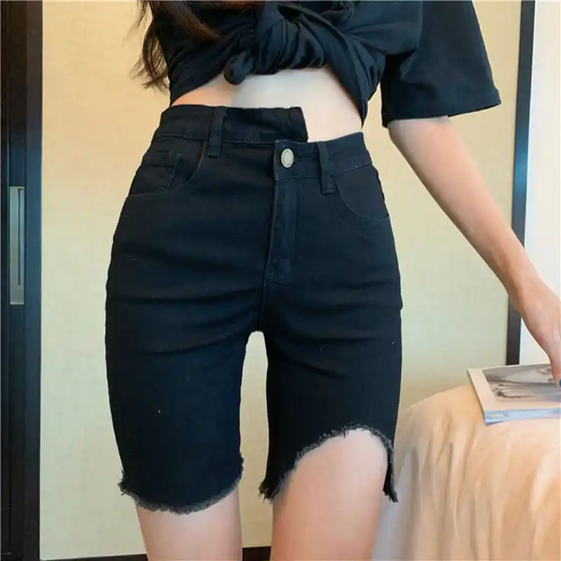 Skinny Irregular Black Denim High Waist Woman Shorts Korean Casual Summer Shorts Outfits Elastic Short Jeans Pant Women Shorts Aliexpress