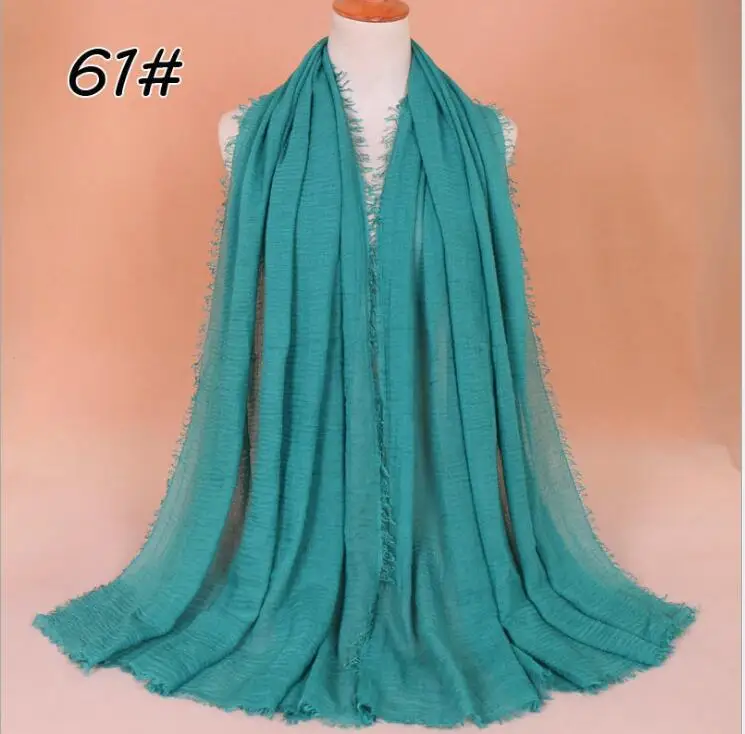 Цена! 190x100 см женский шарф Мусульманский морщинка хиджаб шарф Femme musulman мягкий хлопок платок исламские шали и обертывания - Цвет: 61