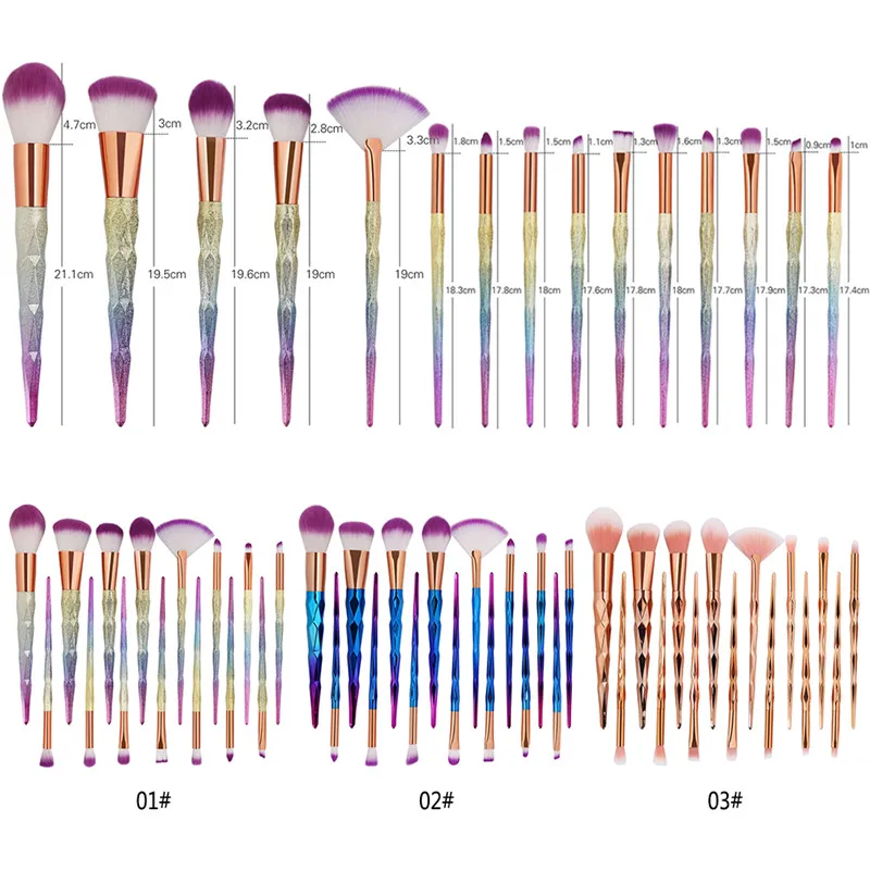 Набор алмазных кистей для макияжа, 15 шт., тени для век, бровей, растушевка, пудра, консилер для губ, веер, косметическая кисть, набор инструментов#281924