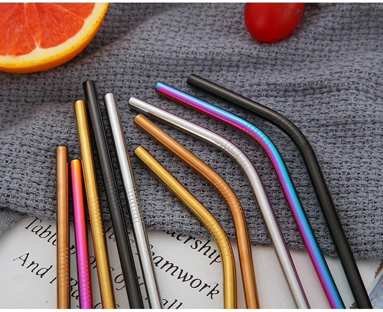 Cross Border for Food Grade 304 Stainless Steel Color Metal Straw Beverage Originality Straw Random Combination Set