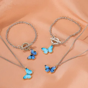 

DIEZI Korean Style Couple Jewelry Sets Summer Butterfly Clavicle Chain Necklace Bracelet for Women 2020 New Girls Party Gift