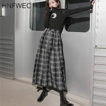 

2020 new spring street fashion women clothes Classic Black Plaided S-line wide bottom halfbody skirt Y857