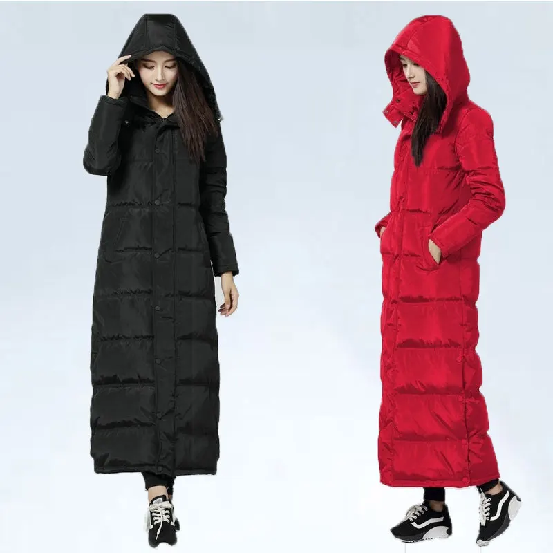 

long Goose Feather Jacket Women Winter Down Coat Long Plus Size Parka Thick Warm Slim Hooded Zipper Outerwear 2019 Winter Jacket