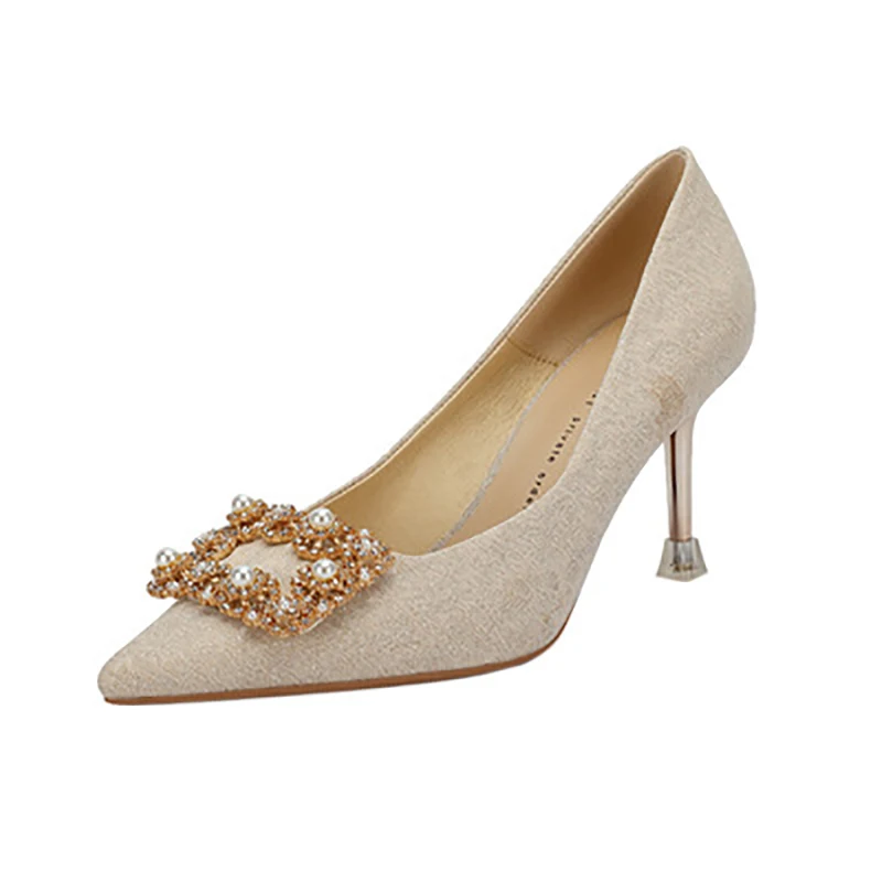 

Autumn and winter Pointed high heels women's stiletto heel 2021 new all-match fashion Baotou square buckle rhinestone high heels