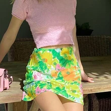

Harajuku Lady Sexy Slim Midi Pencil High Waist Women's Women Mini Skirts Y2k 2021 Summer Fashion New Floral Skirt Green Orange