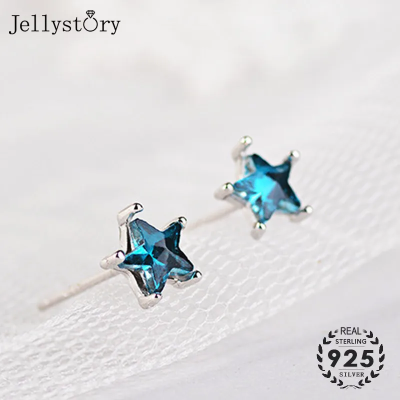 Jellystory, модные серьги-гвоздики, 925 пробы, серебро, форма звезды, синий кристалл, драгоценный камень, женские серьги, ювелирные изделия, подарок на свадьбу