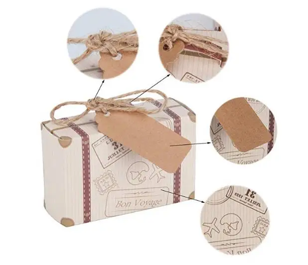 Миниатюрный чемодан коробка для конфет винтажная крафт бумага с бирками