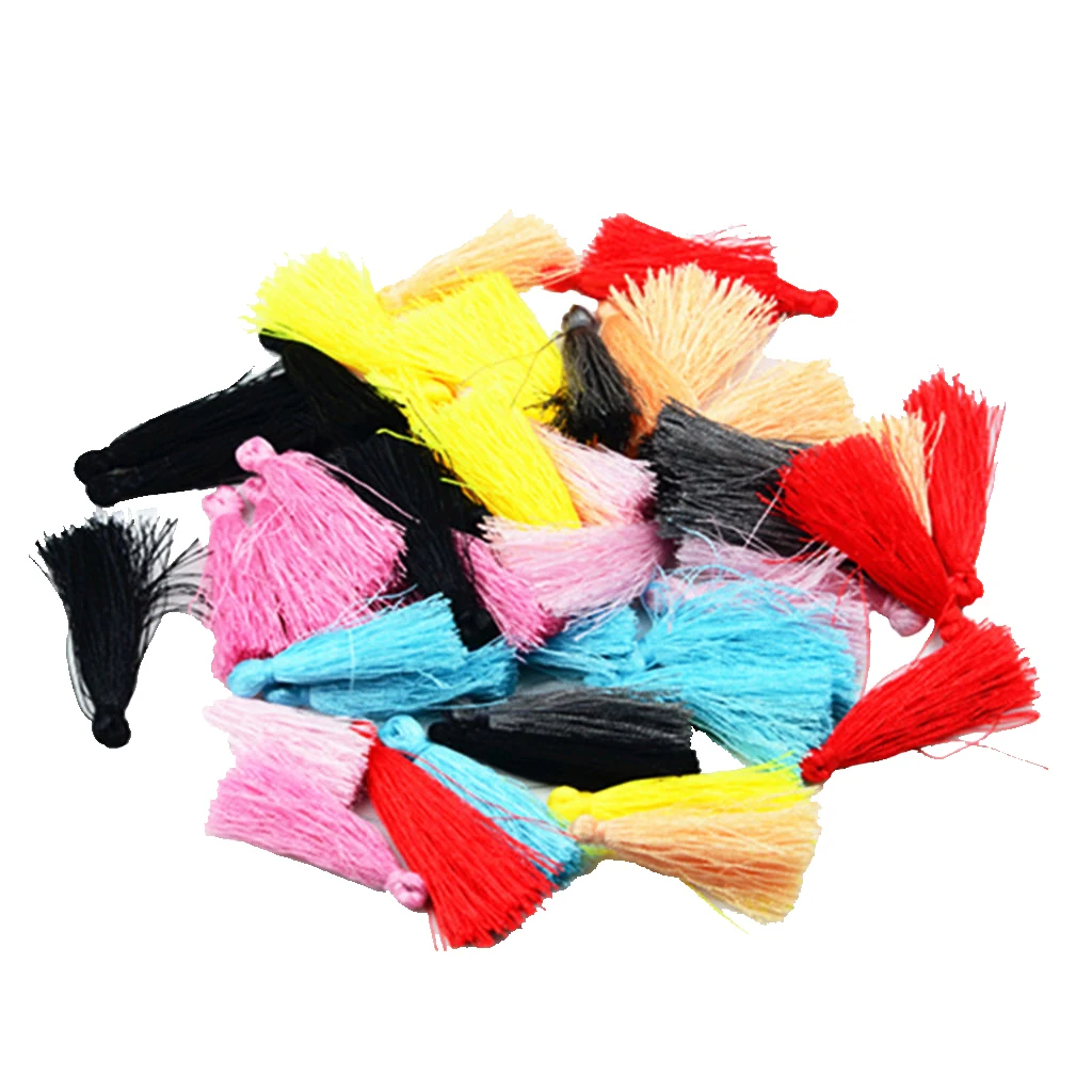 50 Pieces Mixed Color Silk Tassels Charms Satin Tassel for Bookmark Craft Phone Chain Bag Pendant Key Ring Making 4cm