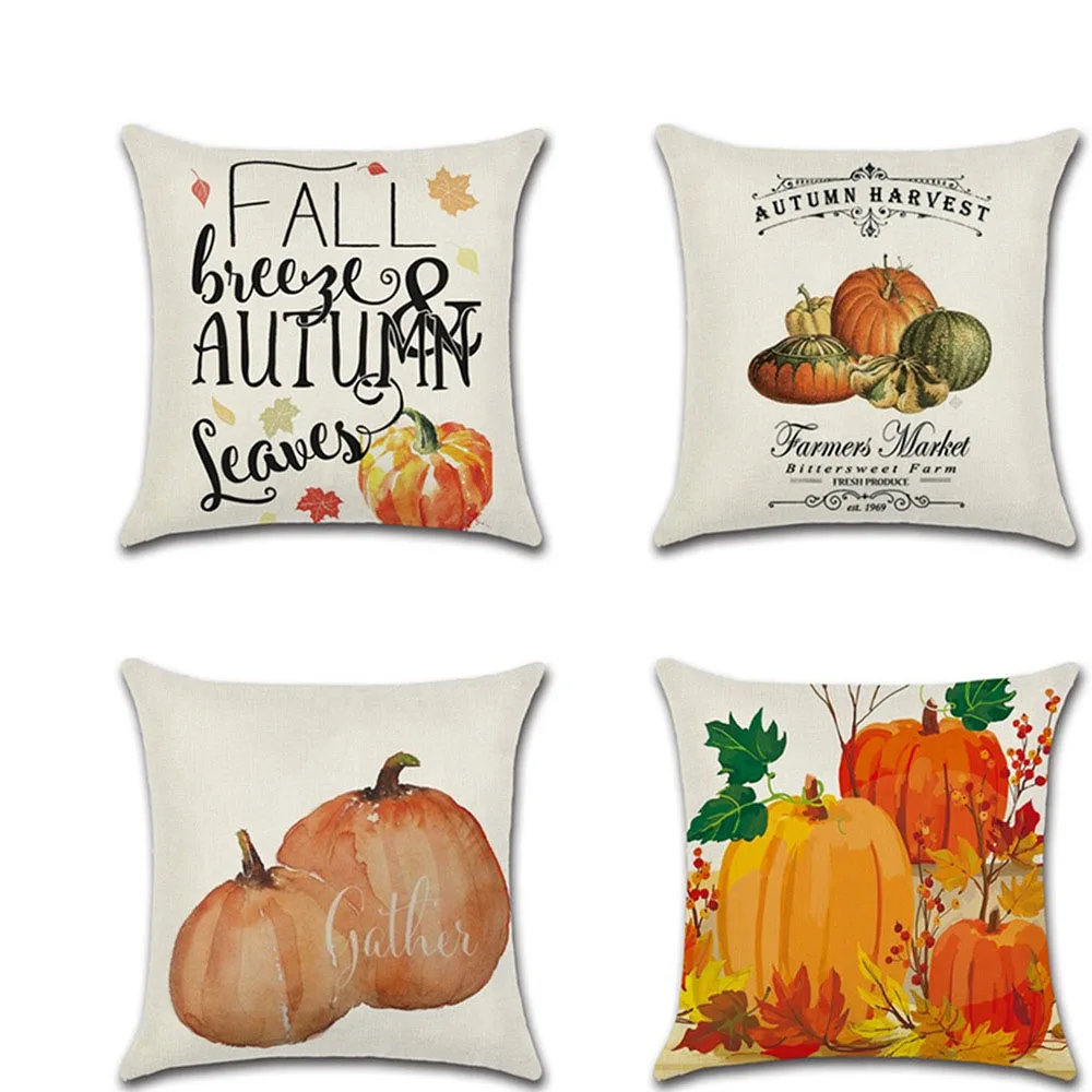 

Bumper Harvest Theme Linen Cushion Cover Decorative Nordic Style Pillowcase Pumpkin 45*45cm