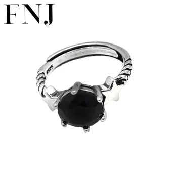 

FNJ Star Rings 925 Silver Adjustable Size Open Popular S925 Solid Silver Ring for Women Jewelry Fine Black Red Zircon