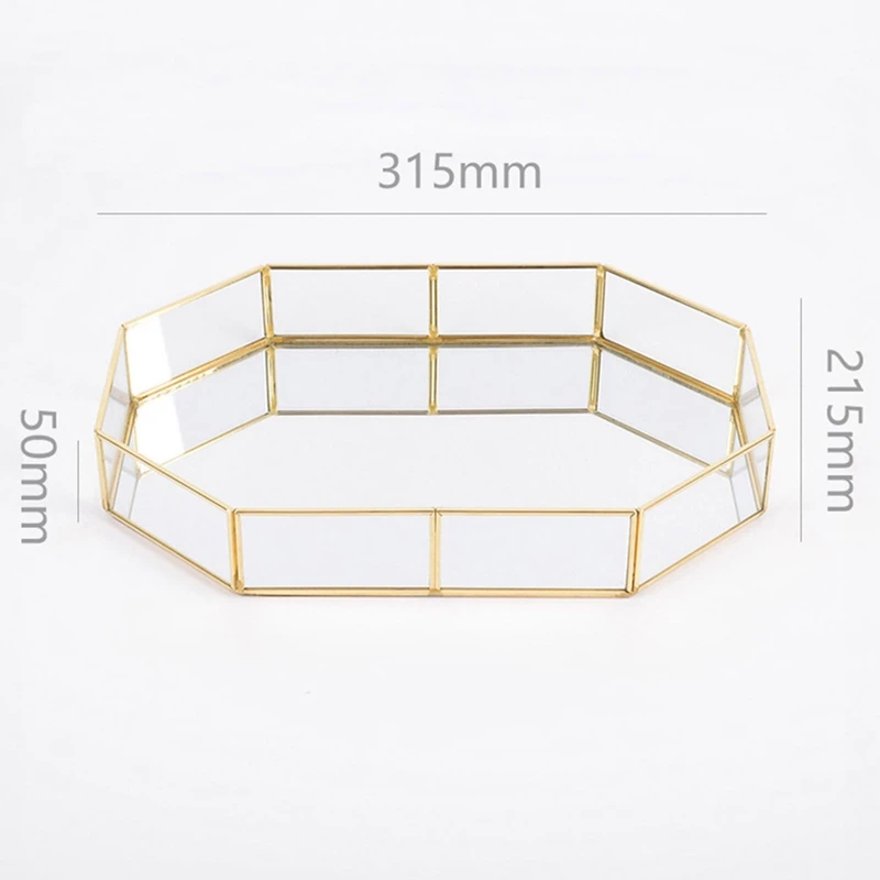 Golden Mirror Tray Cosmetic Container Jewelry Organizer Case Bathroom Storage Lipstick Necklace Desktop pantry organizer cake 5
