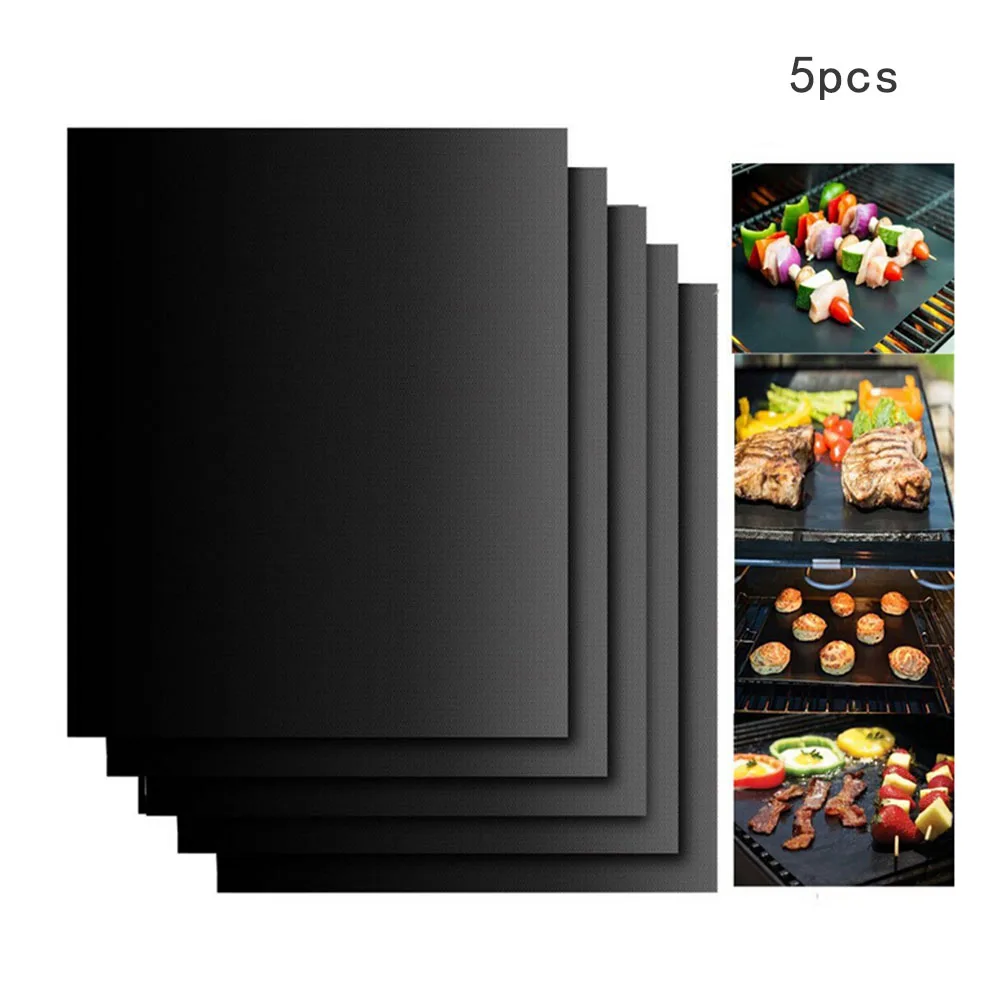5pcs Non-stick BBQ Grill Mat 50*40cm Barbecue Baking Liners Reusable Heat Resistance Cooking Sheets Tool |