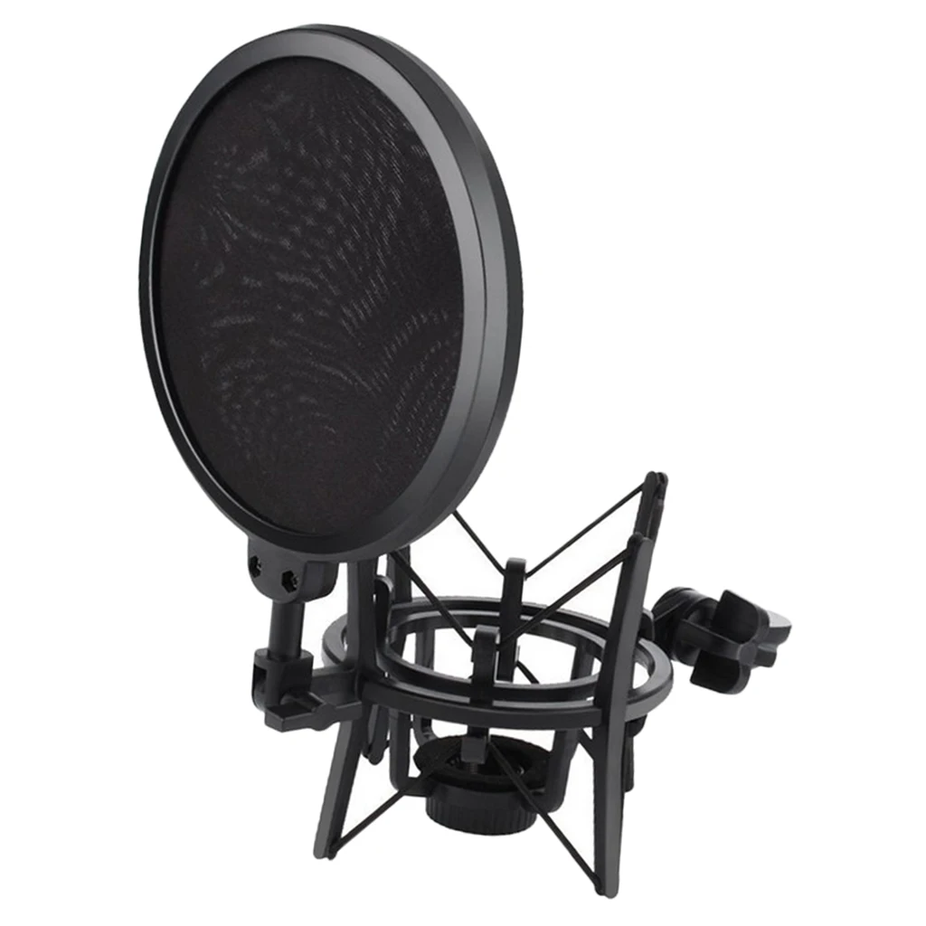Mic Wind Screen Mask Shied Pop Filter With Microphone Shock Mount Black