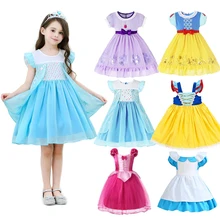 MUABABY Повседневное платье принцессы для девочек; летний детский маскарадный костюм Рапунцель, Софии, Эльзы, Алисы, Белоснежки; детская одежда на Хэллоуин