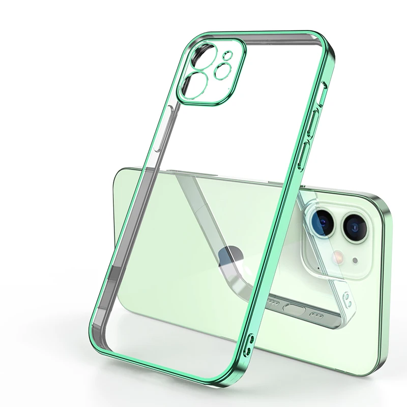 thumbnail image 1 of Luxury Square Silicone Clear Phone Case For iPhone 11 12 13 Pro Mini Xs Max X Xr Se 2020 7 8 Plus Soft Cover Plating Farme Shell, 1 of 5