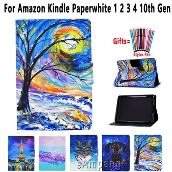 

Case For Kindle Paperwhite 1 2 3 4 10th Generation Smart Auto Sleep Wake Cover Soft Shockproof Pu Painted Pattern Tablet Shell