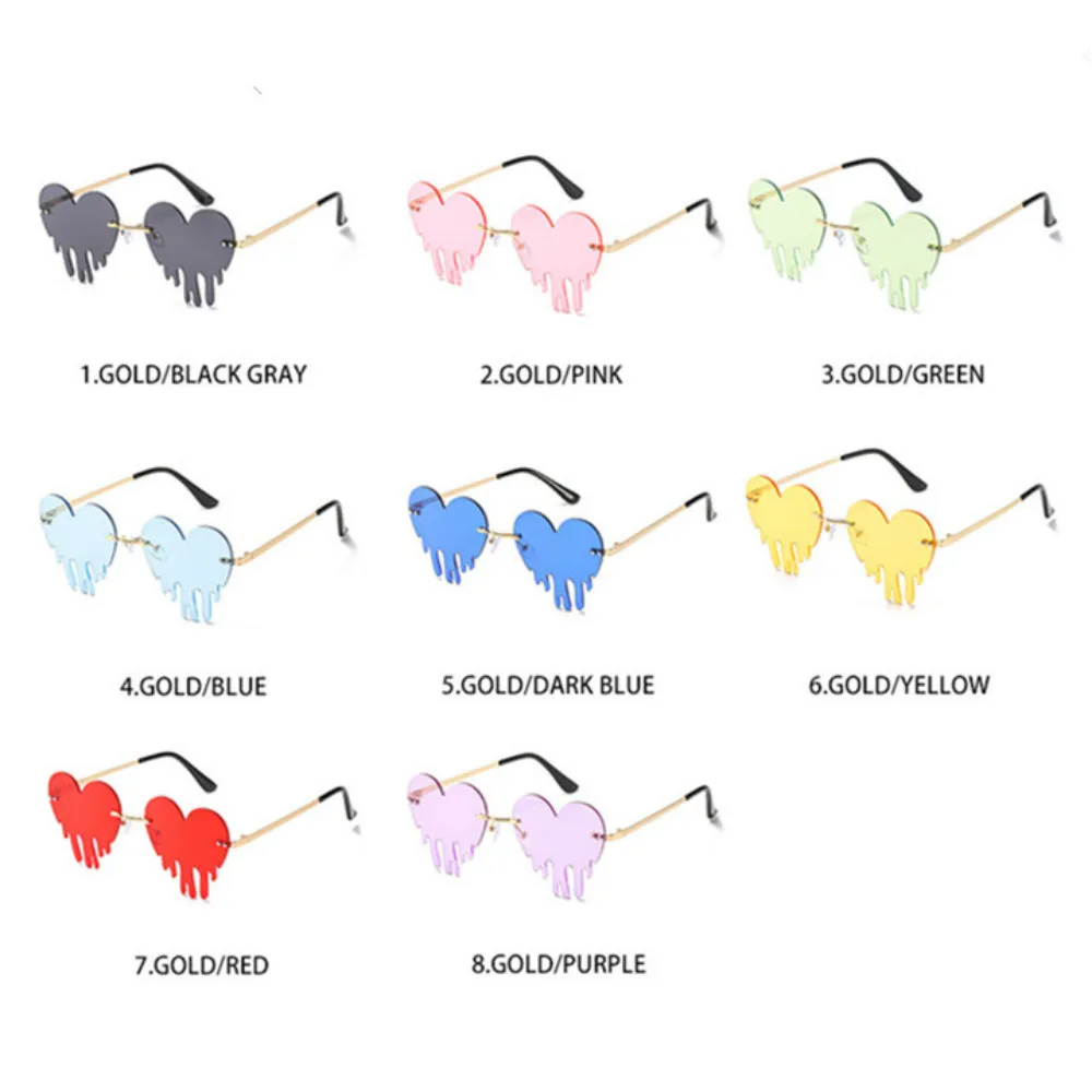Fashion Colorful Heart Sunglasses Women Men Funny Party Sun Glasses Female Big Metal Rimless Shades Eyewear Driver Goggles