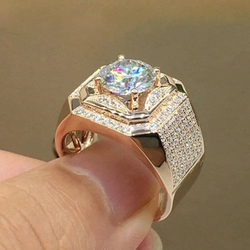 Wedding Rings Men&rsquo;s Rose Gold Natural Birthstone Crystal Ring Boyfriend Anniversary Gift Banquet Engagement Wedding Band